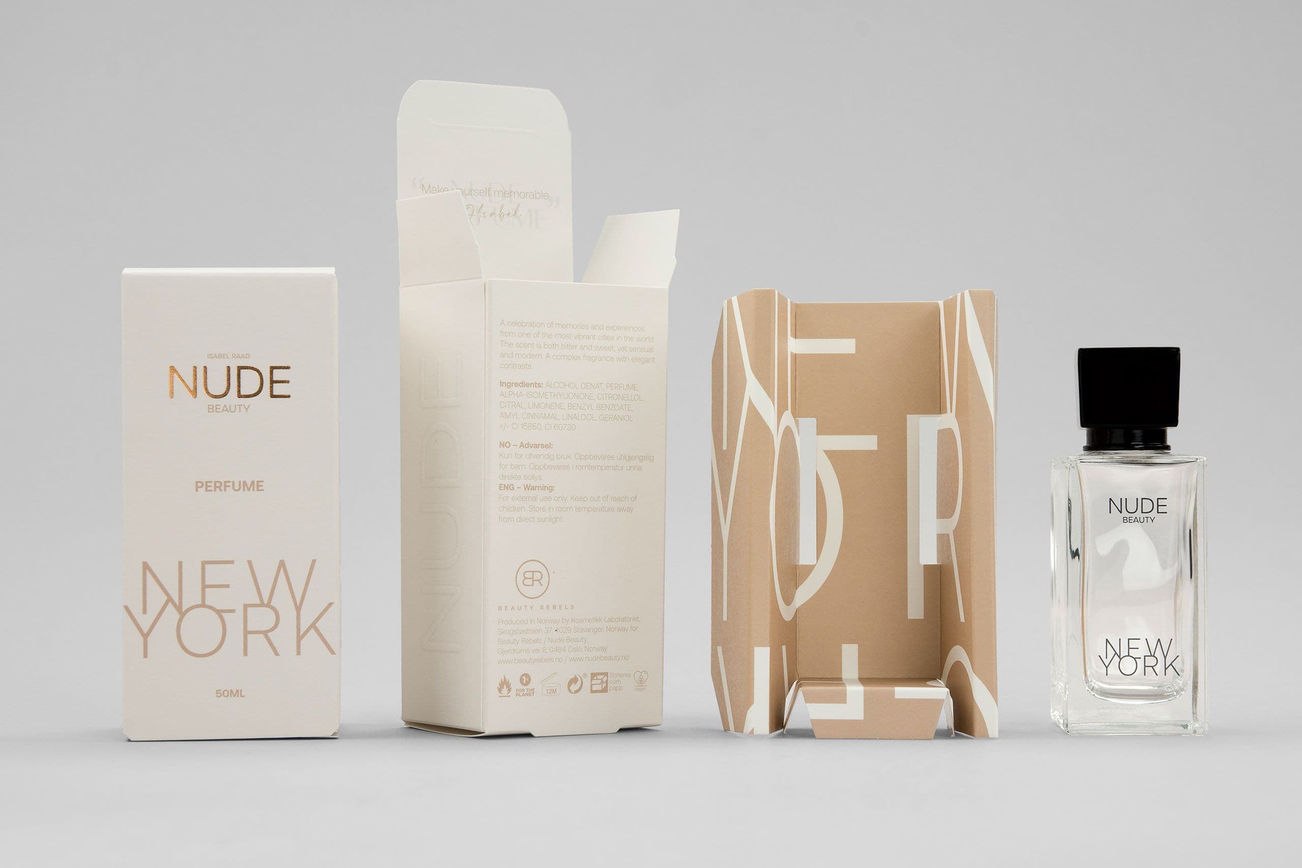 Printed folding box with insert and perfume bottle