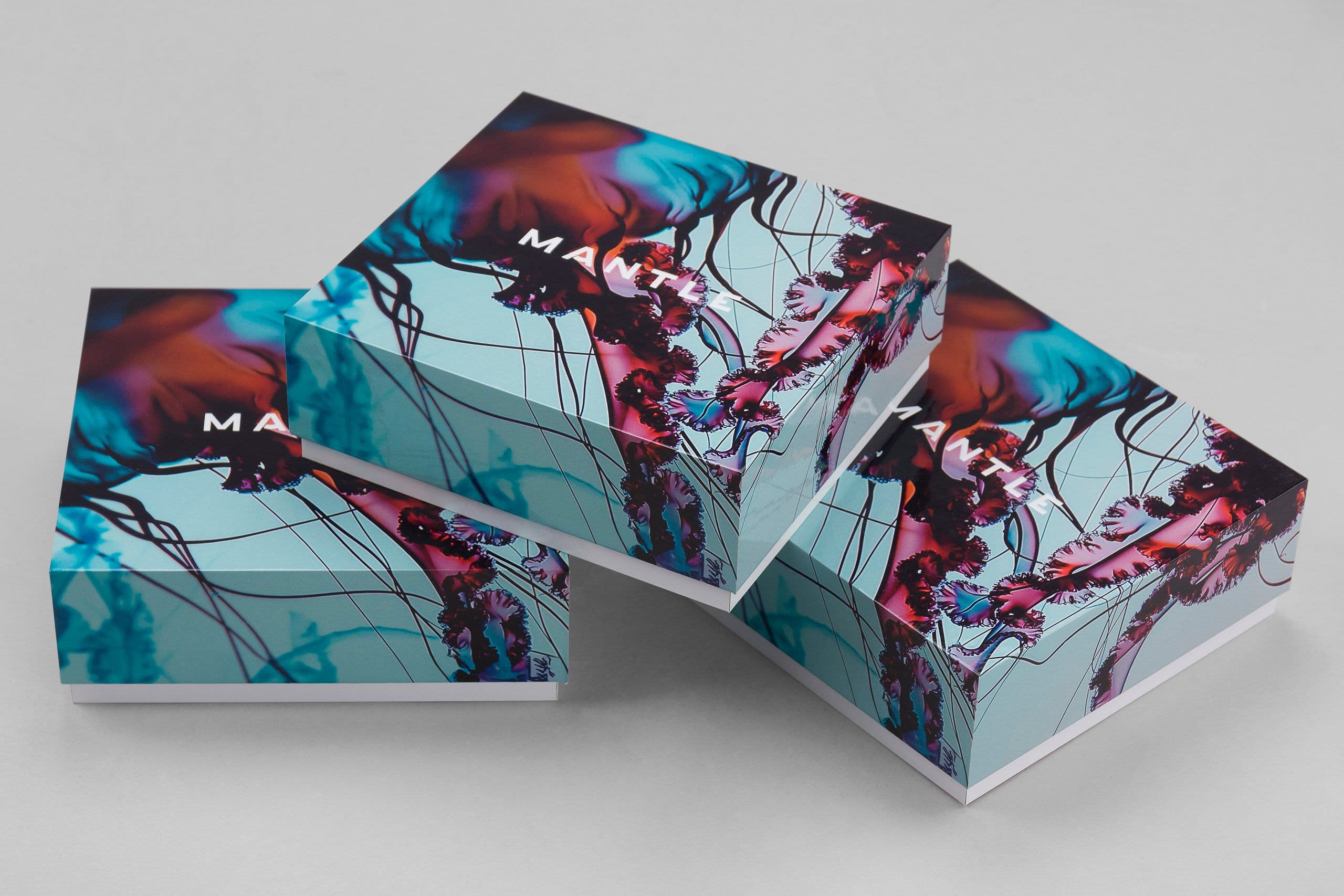 Mantle gift box with printed wrapping and foil stamping